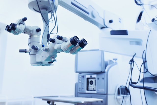ophthalmology operation room. surgery background. surgical microscope